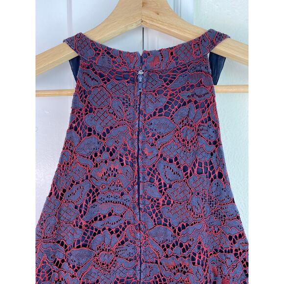 Modcloth Women's 18 Blue Red Floral Lace Overlay Night Like This Halter Dress - Picture 4 of 8